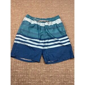 Kirkland Swim Trunks Men's M Medium Blue/Aqua/Teal  Stripes Polyester Lined